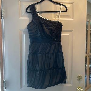 Max & Cleo Sandrine One Shoulder Black Sheer Overlay Chiffon Dress